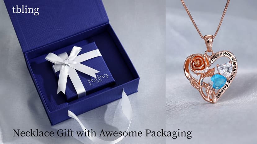 925 Sterling Silver Double Birthstone Rose Flower Heart Jewelry Necklaces for Women Anniversary Love Forever Necklaces for Her Birthday Gifts for Wife Girlfriend Mom Mothers Day Rose Gold