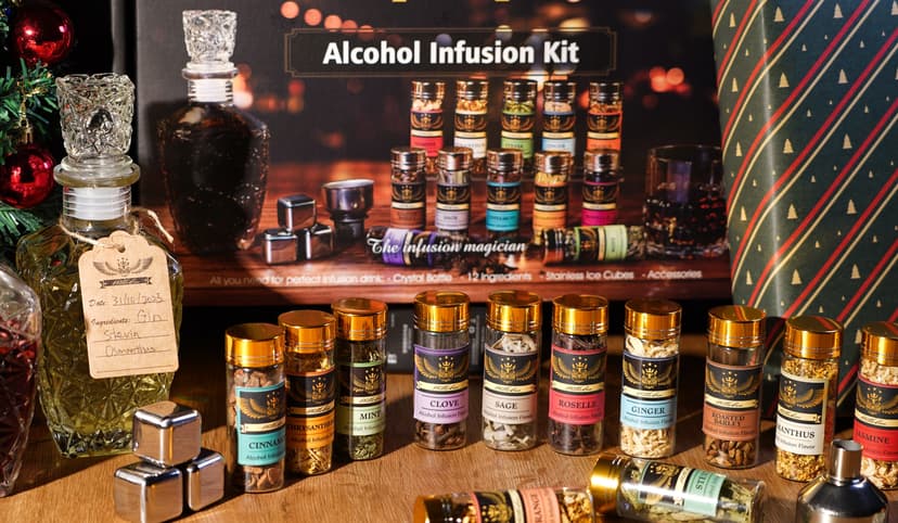Alcohol Infusion Kit for Infusing Whiskey, Gin, Vodka, Tequila, Rum - DIY Your Own Flavored Spirits with Natural Ingredients - Anniversary, Birthday Gift for Men, Husband