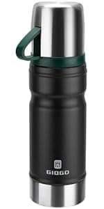 Insulated vacuum Thermo Bottle 500ml/16.9oz with cup Stainless steel coffee bottles for hot and cold drink water flask.(Black,500ml)