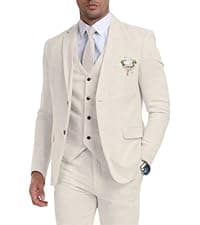 Retro Linen Mens Suit 3 Pieces Light Weight Casual Linen Summer Slim Fit Suits Tuxedo Jacket Blazer Vest Pant for Men