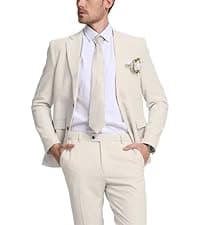 Retro Linen Mens Suit 3 Pieces Light Weight Casual Linen Summer Slim Fit Suits Tuxedo Jacket Blazer Vest Pant for Men