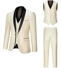 Men's Suit 3 Piece Slim Fit Suit Set, Two Button Solid Jacket Vest Pants with Tie, Men Tuxedo Suit Set