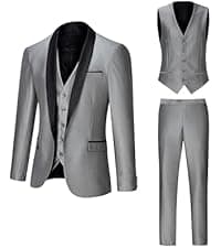 Men's Suit 3 Piece Slim Fit Suit Set, Two Button Solid Jacket Vest Pants with Tie, Men Tuxedo Suit Set