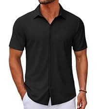 COOFANDY Men's Linen Shirts Short Sleeve Casual Shirts Button Down Shirt for Men Beach Summer Wedding Shirt