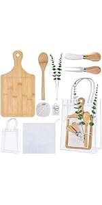 55Pcs Baby Shower Prizes for Game Winners 6 Sets Bamboo Cheese Board Spoon Fork Butter Spreaders Plaid Towel Thank You Card and Gift Bags for Baby Shower Wedding Bridal Shower Favors