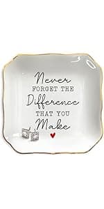 OASSIE Thank You Gifts for Women - 4"x4" Ceramic Jewelry Dish Tray - Birthday Appreciation Inspirational Gifts for Women Coworker Teacher Friends Employee