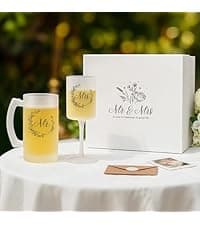 AW BRIDAL Mr and Mrs Wine Glasses and Decanter Set, Wedding Bridal Shower Engagement Gift for Couples 2025, Wedding Glasses for Anniversary Bride Bachelorette with Wood Keepsake Box