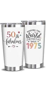 NewEleven 50th Birthday Gifts For Women, Her - 1975 50th Birthday Decorations - Gift For Women Turning 50-50 Year Old Gifts For Her, Mom, Wife, Friends - 12 Oz Wine Tumbler