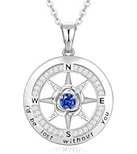 Silver Compass Necklace for Women Birthday Gifts for Wife Anniversary Necklace for Women Rose Flower Birthstone Necklaces for Wife Jewelry for Womens Girlfriend Mom Daughter
