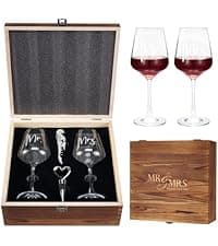 AW BRIDAL Mr and Mrs Wine Glasses and Decanter Set, Wedding Bridal Shower Engagement Gift for Couples 2025, Wedding Glasses for Anniversary Bride Bachelorette with Wood Keepsake Box