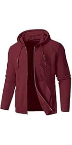 Zaitun Mens Hooded Sweatshirt Long Sleeve Solid Knitted Hoodie Pullover Sweater