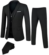 Men's Suit 3 Piece Slim Fit Suit Set, Two Button Solid Jacket Vest Pants with Tie, Men Tuxedo Suit Set