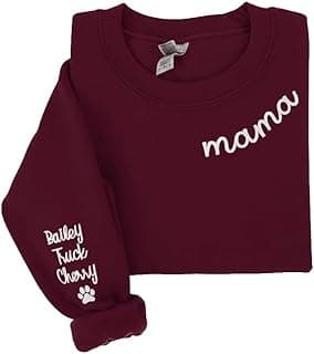 Custom Mama Embroidered Sweatshirt & T-Shirt with Kids’ Names on Sleeve, Personalized Mom Hoodie, Custom, Birthday Mom Outfit, Pregnancy Gift for Women Black
