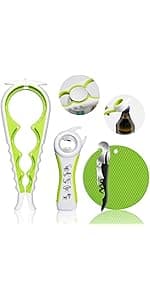 Jar Opener for Weak Hands, Seniors with Arthritis, 5 in 1 Multi Function Bottle Opener Lid Opener For Arthritic Hands with Non Slip Rubber Jar opener Gripper Pad