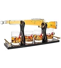 Gifts for Men Dad, 10.1 Oz Whiskey Gun Decanter Set + 2 Bullet Glasses - Unique Birthday Pistol Gift Ideas Daughter Son, Personalized Liquor Dispenser - Scotch Bourbon Vodka, Him, Brother Husband