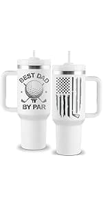 Golf Gifts for Dad - Fathers Day Golf Gifts for Men - Funny Golfer Gift Ideas for Him - Best Dad By Par - 40oz Travel Cup Insulated Tumbler with Handle & Straw