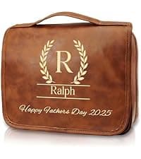 Sparklove Personalized Leather Toiletry Bag for Men, Custom Shaving Bags, Engraved Monogrammed Travel Bag, Birthday Gifts for Boyfirends, Groomsmen, Dad, Son Husband Father's Day, Wedding, Anniversay