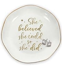 OASSIE Graduation Gifts for Women - 4"x4" Round-Shaped Ceramic Jewelry Dish Tray - Thank You Inspiration College High School Graduation Gifts for Her Friends Sister Women, Decorative Trinket Dish