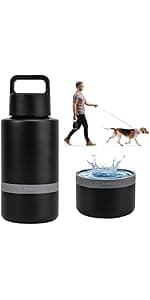 Insulated Dog Travel Water Bottle With Detachable Bowls, Ideal Dog Mom Gifts for Women, Portable Water Bottle Dispenser, For Walking, Hiking, Camping, Outdoor (Pink:Best Dog Mom, 32 Oz)