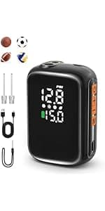 Pumteck Electric Ball Pump, Smart Air Pump Portable Fast Ball Inflation with Precise Pressure Gauge and Digital LCD Display for Football Basketball Volleyball Football (2 Pin and 1 Spout)