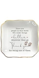 OASSIE Thank You Gifts for Women - 4"x4" Ceramic Jewelry Dish Tray - Birthday Appreciation Inspirational Gifts for Women Coworker Teacher Friends Employee