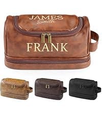 Sparklove Personalized Leather Toiletry Bag for Men, Custom Shaving Bags, Engraved Monogrammed Travel Bag, Birthday Gifts for Boyfirends, Groomsmen, Dad, Son Husband Father's Day, Wedding, Anniversay