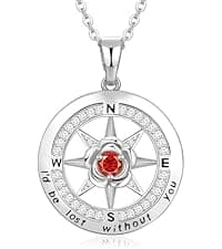 Silver Compass Necklace for Women Birthday Gifts for Wife Anniversary Necklace for Women Rose Flower Birthstone Necklaces for Wife Jewelry for Womens Girlfriend Mom Daughter