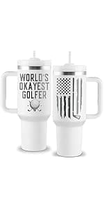 Golf Gifts for Dad - Fathers Day Golf Gifts for Men - Funny Golfer Gift Ideas for Him - Best Dad By Par - 40oz Travel Cup Insulated Tumbler with Handle & Straw