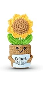 Mini Sunflower Crochet Gift with Card for Women Best Friend, Soul Sister, Long Distance Pal, Friends Are the Family You Choose, Cute Decor for Birthday, Christmas for Bestie, BFF, Coworker