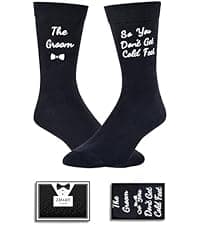 HAPPYPOP Wedding Gifts for Groom - Black Tuxedo Socks for Groom, I Do What She Says Engagement Socks
