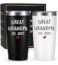 Qtencas Grandma and Grandpa Gifts, Grandparents Christmas Gifts, Grandpa and Grandma insulated Travel Tumbler Set, Gift for Grandparents on Christmas Birthday Anniversary, 20 Oz Black & White