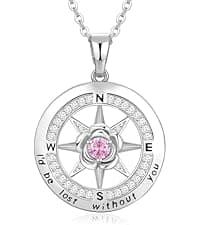 Silver Compass Necklace for Women Birthday Gifts for Wife Anniversary Necklace for Women Rose Flower Birthstone Necklaces for Wife Jewelry for Womens Girlfriend Mom Daughter