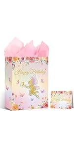 Yoirrat Rose Gold 60th Birthday Gift Bag for Women 60 & Fabulous Large Pink Happy 60th Birthday Gift Bag with Wrapping Paper and Card for 60th Bday Decorations Party Supplies