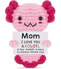 Friendship Gift Crochet Axolotl, Tiny Handmade Present for Best Friend, Sisters, Coworker Work Bestie, Funny for Birthday, Valentines, Christmas, Easter, Mother's Day, Graduation