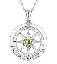 Silver Compass Necklace for Women Birthday Gifts for Wife Anniversary Necklace for Women Rose Flower Birthstone Necklaces for Wife Jewelry for Womens Girlfriend Mom Daughter
