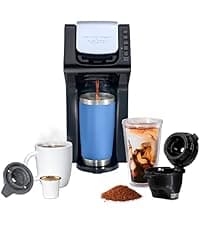 Hamilton Beach FlexBrew Trio 2-Way Coffee Maker, Compatible with K-Cup Pods or Grounds, Combo, Single Serve & Full 12c Pot, Black - Fast Brewing (49902)
