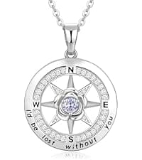 Silver Compass Necklace for Women Birthday Gifts for Wife Anniversary Necklace for Women Rose Flower Birthstone Necklaces for Wife Jewelry for Womens Girlfriend Mom Daughter