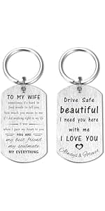 ENGZHI Love Wife Gifts, Drive Safe I Love You Keychain for Mothers Day Anniversary Valentines Christmas