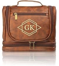 Sparklove Personalized Leather Toiletry Bag for Men, Custom Shaving Bags, Engraved Monogrammed Travel Bag, Birthday Gifts for Boyfirends, Groomsmen, Dad, Son Husband Father's Day, Wedding, Anniversay
