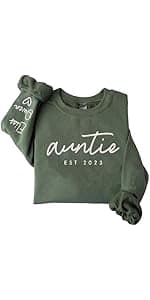 DILYPOD Personalized Auntie Name Sweatshirt, Custom Auntie with Kids Names On Sleeve, Aunt Sweatshirt, Aunt Gift, Christmas Shirt for Women, Gift for Mothers Day Womens Day Birthday