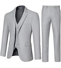 Men's Suit 3 Piece Slim Fit Suit Set, Two Button Solid Jacket Vest Pants with Tie, Men Tuxedo Suit Set