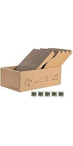 Poils bebe L Shape Cat Scratcher, 26.8 Inch Cat Scratchers for Indoor Cats, Protecting Furniture Cat Scratch Pad, Cardboard Cat Scratching with Ball Toy, Catnip, Large