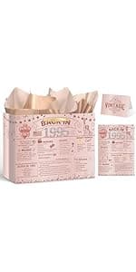 Yoirrat Rose Gold 60th Birthday Gift Bag for Women 60 & Fabulous Large Pink Happy 60th Birthday Gift Bag with Wrapping Paper and Card for 60th Bday Decorations Party Supplies