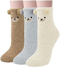 Loritta 3 Pairs Womens Fuzzy Socks Winter Warm Fluffy Soft Slipper Home Sleeping Cute Animal Socks