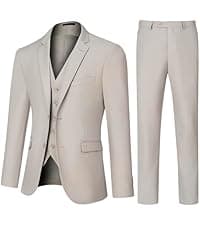 Men's Suit 3 Piece Slim Fit Suit Set, Two Button Solid Jacket Vest Pants with Tie, Men Tuxedo Suit Set