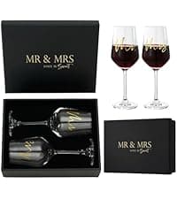 AW BRIDAL Mr and Mrs Wine Glasses and Decanter Set, Wedding Bridal Shower Engagement Gift for Couples 2025, Wedding Glasses for Anniversary Bride Bachelorette with Wood Keepsake Box