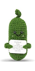 Hoedia Handmade Emotional Pickle Gift, Cucumber Crochet Doll Inspirational Gifts with Cards, Cute Knitted Funny Support Potato Friend Birthday Mothers Day Easter Basket Stuffers (Emotional Pickle)