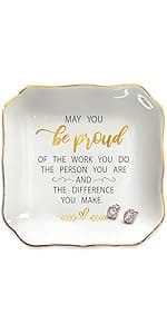 OASSIE Thank You Gifts for Women - 4"x4" Ceramic Jewelry Dish Tray - Birthday Appreciation Inspirational Gifts for Women Coworker Teacher Friends Employee