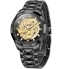 OLEVS Men Automatic Watch Stainless Steel Skeleton Mechanical Date Calendar Luxury Classic Business Waterproof Luminous Wrist Watches