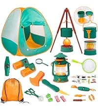 Meland Kids Camping Set with Tent - Toddler Toys for Boys with Campfire, Camping Toys for Kids Indoor Outdoor Pretend Play, Gift Idea for Boys Age 3,4,5,6 Year Old Birthday Christmas (Green)
